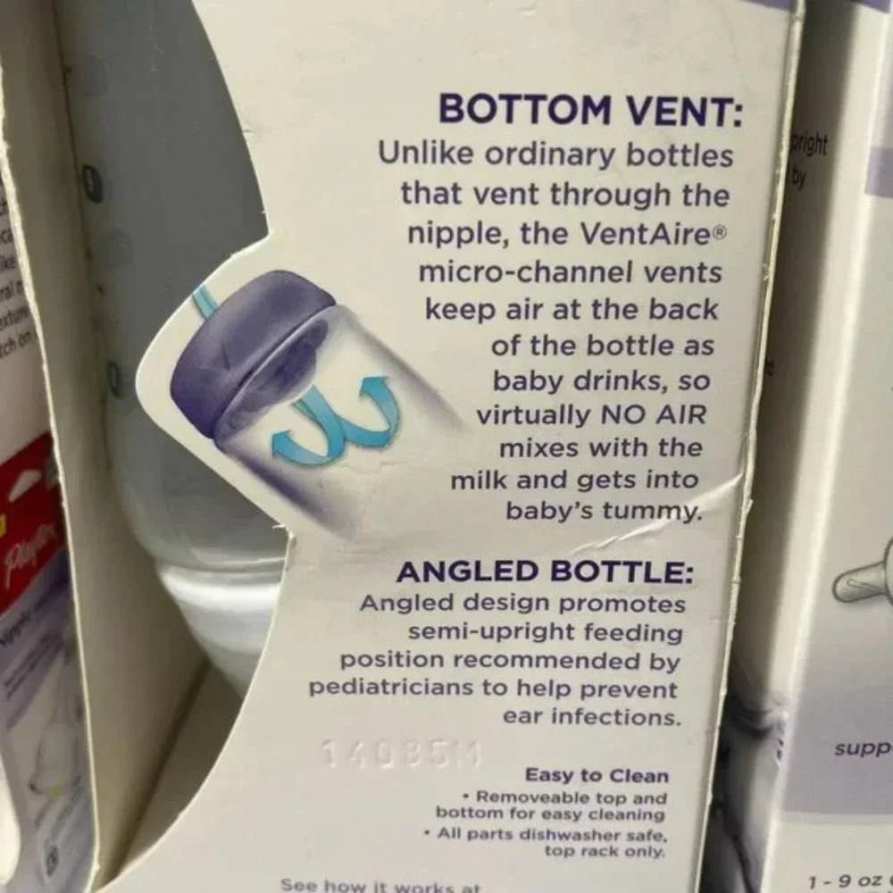 Playtex VentAire Bottom Vent Angled Baby Bottle 9oz NaturaLatch Silicone Nipple